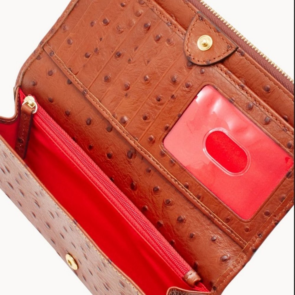 Dooney & Bourke Cognac Ostrich Lg Domed Satchel & Lg Foldover Wallet Bundle NWT - Picture 5 of 8
